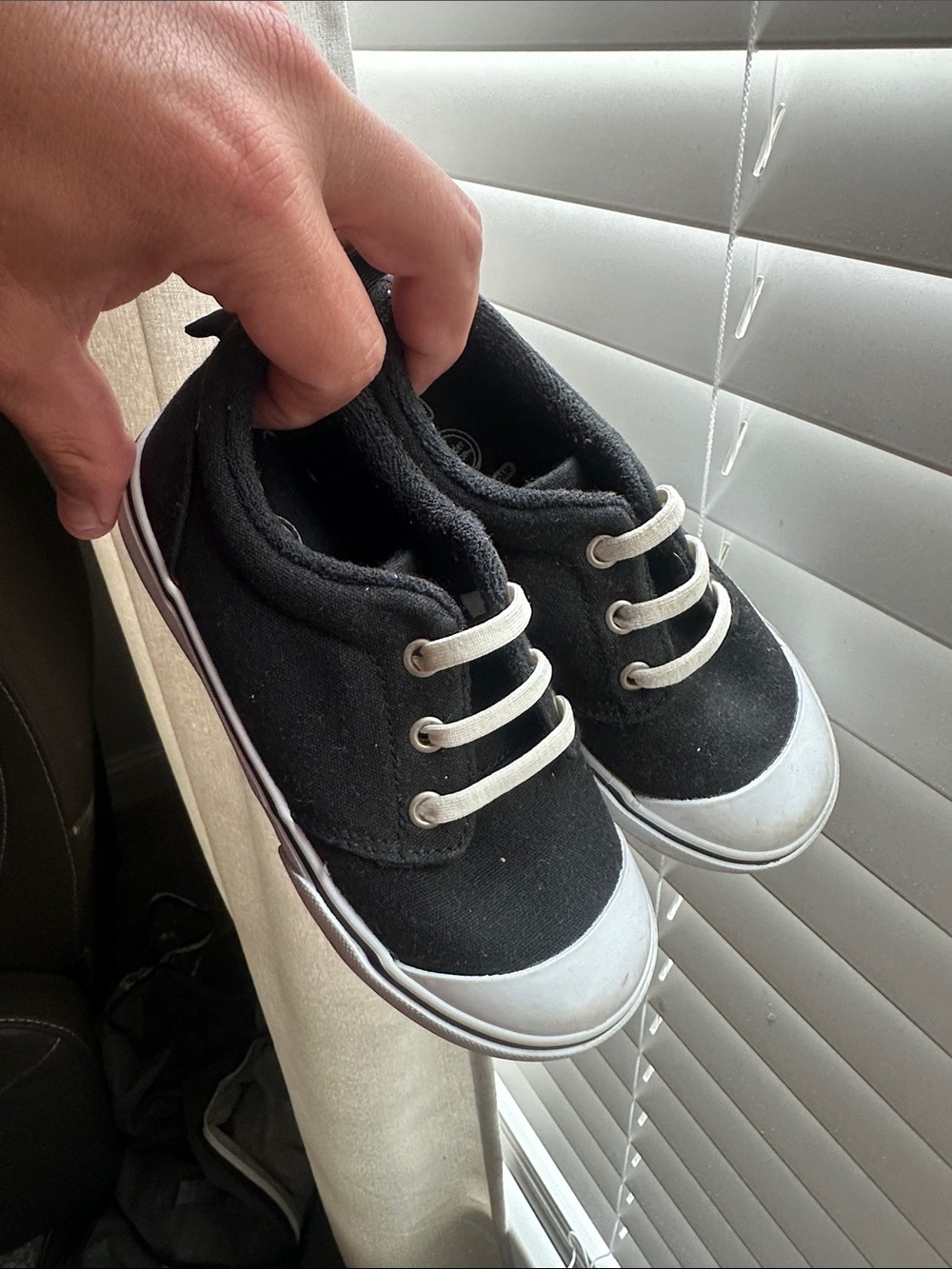 wonder nation Black Canvas Kids Sneakers with White Trim